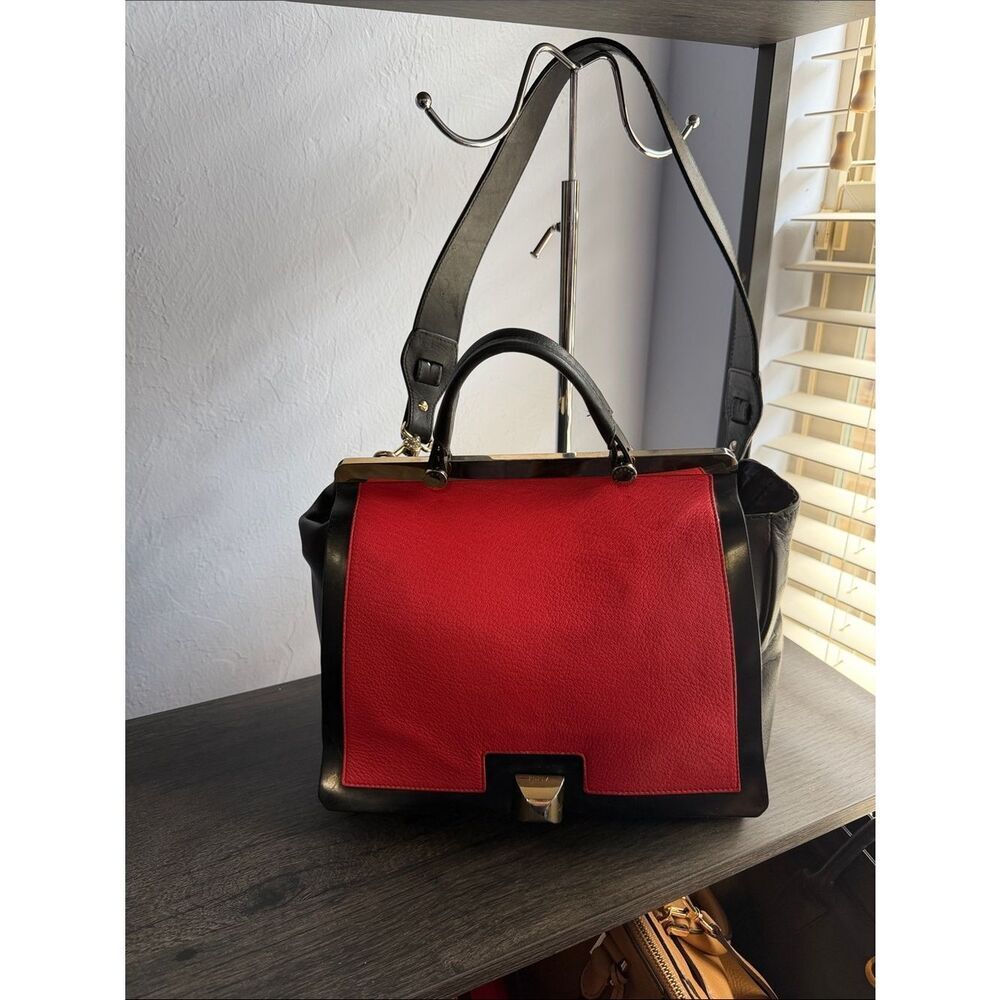 Furla Leather Satchel Handbag - Red and Black